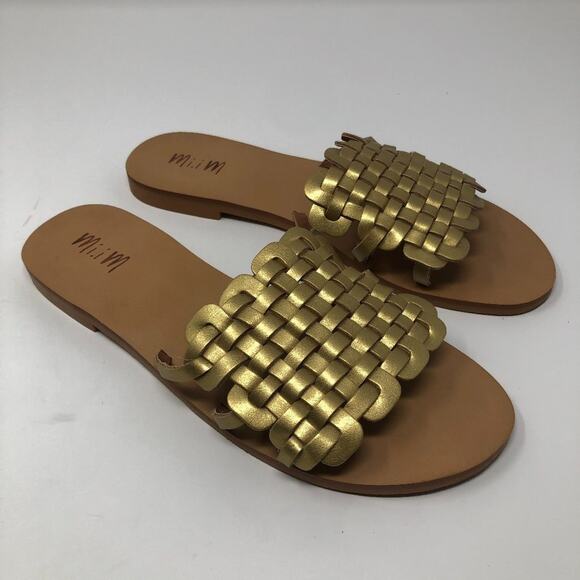 Mi.iM Cross-Hatch Golden Slip On Sandals Size 8 Slides Party Night Out Summer - Picture 2 of 10